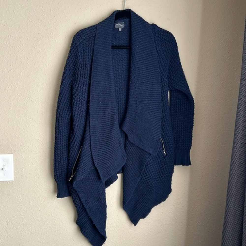 Market & Spruce Women's Chunky knit Open Front Cashmere Sweater Cardigan XL Navy